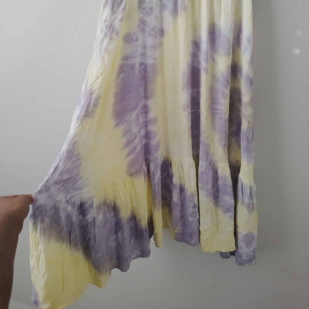 Mavonie Tie-Dye Midi Dress in Purple and Yellow - Picture 3 of 5
